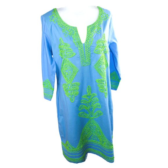 Gretchen Scott Passamentrie Periwinkle Blue Green Accent Dress, Size Large (NWT) - Picture 4 of 9